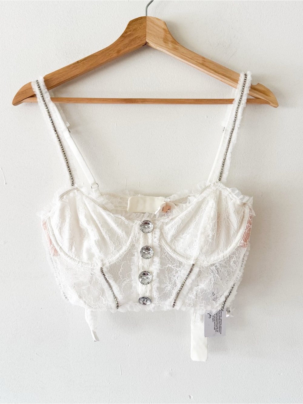Victoria's Secret‎ White Lace Bustier Crop Top with Jewel Buttons Size Medium